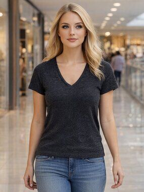 BP Gray Burn Out T-Shirt Short Sleeve V-Neck Soft Clean Girl Classic XS